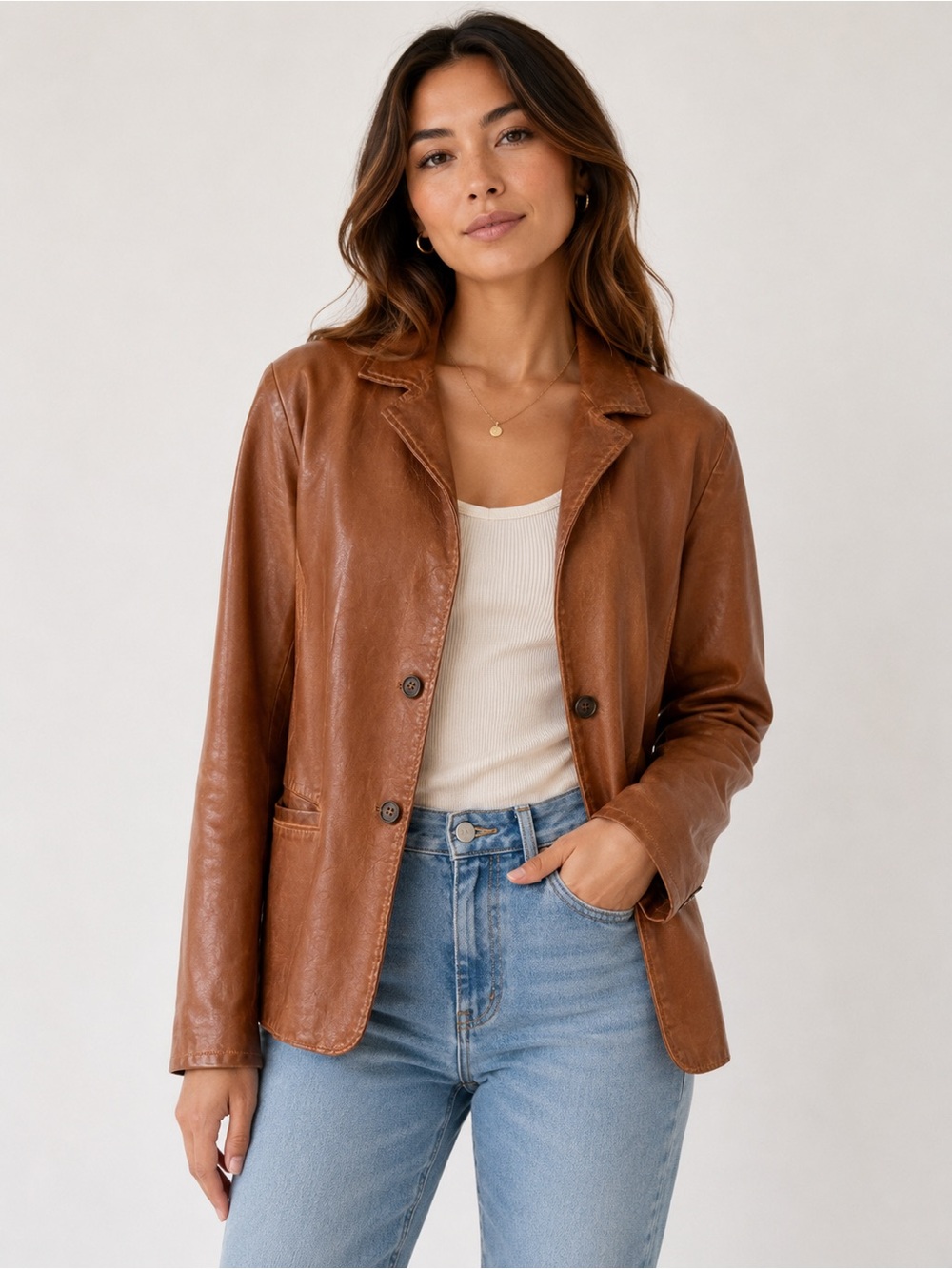 Bagatelle Tan Faux Leather Blazer